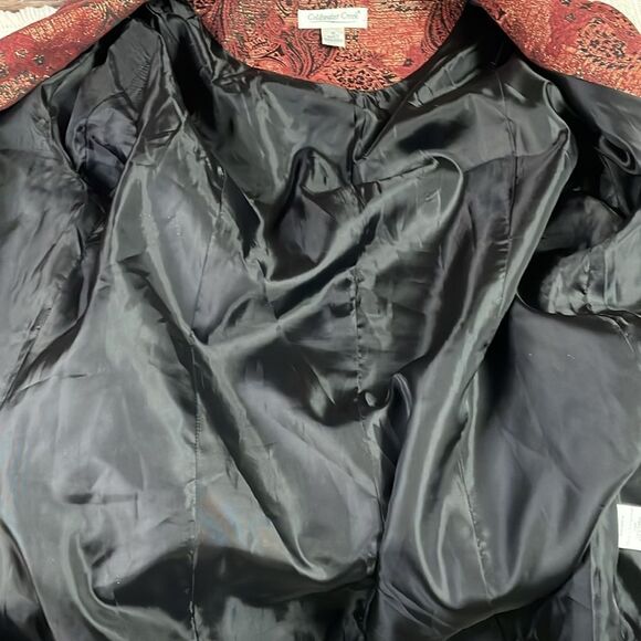 COLDWATER CREEK Sz Medium Rich Red Metallic Paisley Open Red Rust Blazer Jacket - Picture 6 of 8